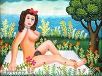 Josip Generalic, 2002, Suncanje (Sunbathing), ulje na staklu (oil on glass)
