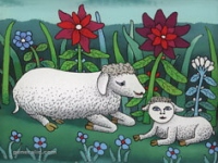 Josip Generalic, 2003, Dvije ovce (Two sheep), ulje na staklu (oil on glass)