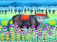 Josip Generalic, 2003, Mali bik (Small bull), ulje na staklu (oil on glass)