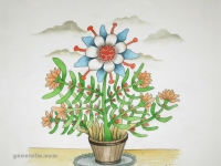 Josip Generalić, 2004, Cvijeće u škafu (Flowers in a bucket), akvarel (watercolour), 33×37 cm