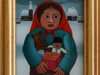 Josip Generalic, 2004, Djevojka s poklonima (Girl with presents), ulje na staklu (oil on glass)
