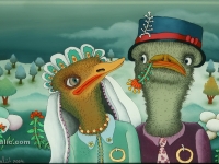 Josip Generalic, 2004, Nojevo vjencanje (Ostrich wedding), ulje na staklu (oil on glass), 22x38 cm