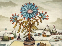Josip Generalić, 2004, Plavo cvijeće (Blue flowers), akvarel (watercolour), 25×25 cm