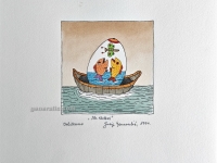 Josip Generalić, 1994, Na Uskrs (Easter egg with fish), oslikani svilotisak (watercoloured silkscreen), 25x24cm 10x10 cm, JG-O10-24(6) - 100 eur