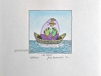 Josip Generalić, 1994, Na Uskrs (Easter egg with fish), oslikani svilotisak (watercoloured silkscreen), 25x24cm 10x10 cm, JG-O10-25(9) - 100 eur