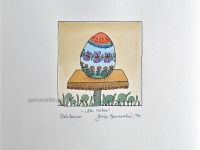 Josip Generalić, 1994 , Na Uskrs (Easter egg with flowers), oslikani svilotisak (watercoloured silkscreen), 25x24 cm 10x10 cm, JG-O10-29(12) - 100 eur