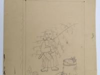 Josip Generalić, 1984, Djevojčica s borom (Girl with a Christmas tree), olovka na papiru (pencil on paper), 34x29 cm – 100 eur