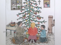 Josip Generalić, 1989, Božić (Christmas), oslikani svilotisak (water-coloured silkscreen), 50x35 cm 37x26 cm, JG-L02-02(23) - 200 eur