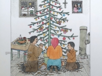 Josip Generalić, 1989, Božić (Christmas), oslikani svilotisak (water-coloured silkscreen), 50x35 cm 37x26 cm, JG-L02-03(23) - 200 eur