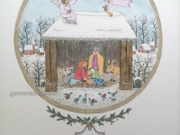 Josip Generalić, 1992, Božić - Narodil se kralj Nebeski (Christmas - The King is born), oslikani svilotisak (water-coloured silkscreen), 50x35 cm 33x29 cm, JG-L24-02(3) - 200 eur