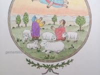 Josip Generalić, 1992, Božić - Oj pastiri čudo novo (Christmas - Angel with Shepherds), oslikani svilotisak (water-coloured silkscreen), 50x35 cm 35x28 cm, JG-L25-01(11) - 200 eur