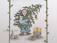 Josip Generalić, 1984, Djevojčica s borom (Girl with a tree), oslikani svilotisak (water-coloured silkscreen), 40x26 cm 26x19 cm, JG-M07-01(6) - 150 eur