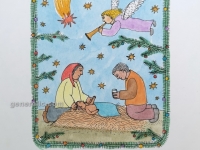 Josip Generalić, 1992, Isus na slamici (Little Jesus on a straw), oslikani svilotisak (watercoloured silkscreen), 25x17 cm 16x12 cm, JG-O07-13(11) - 150 eur