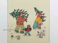 Josip Generalić, 1979, Obitelj s borovima (Family with X-mas trees), svilotisak (silkscreen), 21x15 cm 11x10 cm, JG-T01-01(Last one) - 100 eur