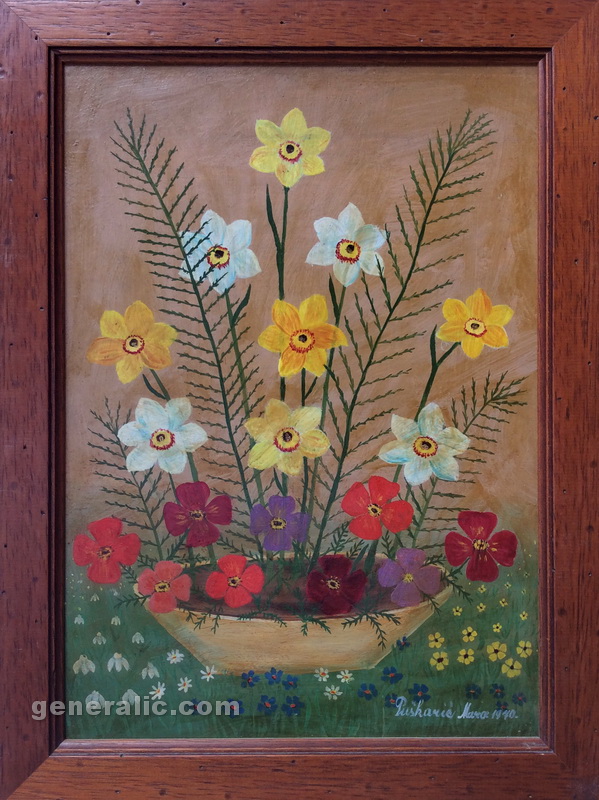 Mara Puskaric, 1970, Flowers, oil on chipboard, 35x26 cm - 1000 eur
