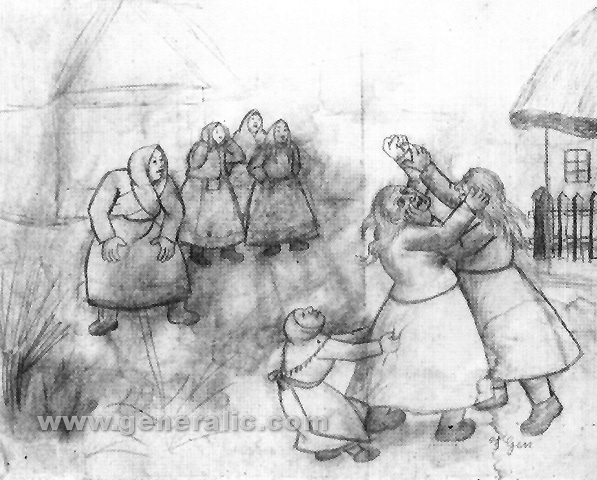 Ivan Generalic, Women fighting, drawing