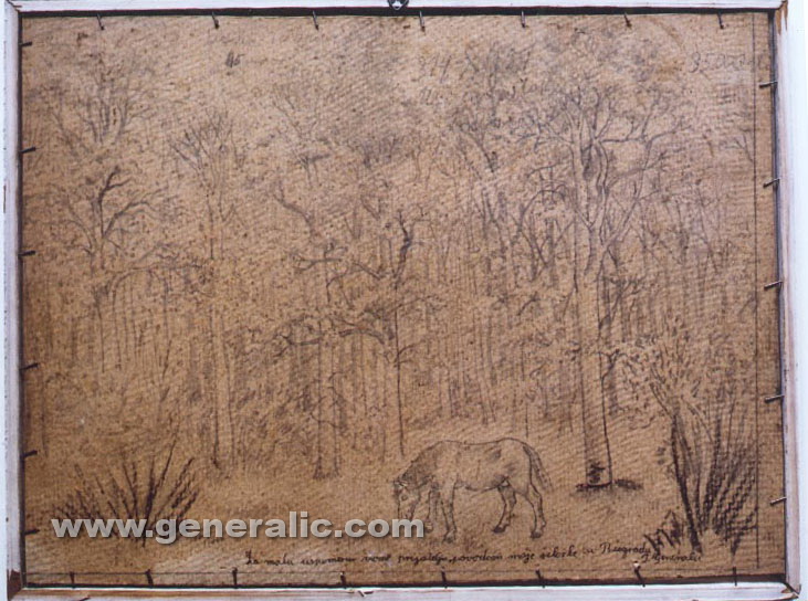 Ivan Generalic, paper with two drawings - Horse in a forest, 31x41 cm