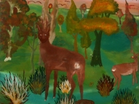 Drazen Tetec, 1992, oil on glass, A deer, 20x20 cm