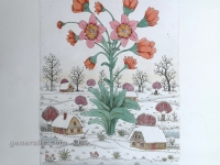 Josip Generalic, JG-A01-01 (Last one), Winter flower with willows, our biggest water-coloured etching, 79x52 cm 49x31 cm, 1989 - 900 eur