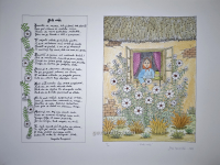 Josip Generalić, 1989, Bele rože, oslikani svilotisak, 50x64 cm 37x27 cm, JG-L01-50(8) - 400 eur