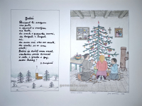Josip Generalić, 1989, Božić, oslikani svilotisak, 50x64 cm 37x26 cm, JG-L02-60(5) - 200 eur