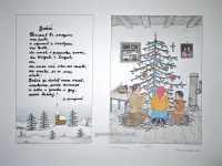 Josip Generalić, 1989, Božić, oslikani svilotisak, 50x64 cm 37x26 cm, JG-L02-70(11) - 200 eur