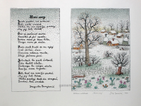 Josip Generalić, 1989, Kesni sneg, oslikani svilotisak, 53x38 cm 37x26 cm, JG-L17-03(6) - 500 eur