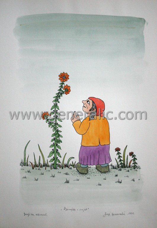 Josip Generalic, JG-L08-01(10), Girl and a flower, water-coloured silkscreen, 49x34 cm, 1971 - 100 eur