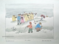 Josip Generalić, 1964, Idu svatovi (A wedding), water-coloured silkscreen, 35x50 cm 27x37 cm, JG-L43-16(2) - 300 eur