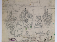 Josip Generalić, 1968, Berba vinograda (Grape harvest), olovka na papiru (pencil on paper), 59×49 cm – 300 eur