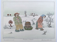 Josip Generalić, 1979, Povratak iz vinograda (Return from vineyard), oslikani svilotisak (water-coloured silkscreen), 31x40 cm 27x37 cm, JG-L30-03 (1) - 150 eur