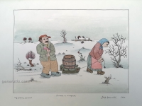 Josip Generalić, 1979, Povratak iz vinograda (Return from vineyard), oslikani svilotisak (water-coloured silkscreen), 35x50 cm 27x37 cm, JG-L30-01 (1) - 200 eur
