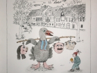 Josip Generalić, 1980, Samoborska sraka (The magpie of Samobor), oslikani svilotisak (water-coloured silkscreen), 64x50 cm 51x41 cm,  JG-K07-01(25)