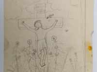 Josip Generalić, 1991, Isus na križu (Jesus on a cross), olovka na papiru (pencil on paper), 33x27 cm – 200 eur