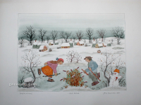 Josip Generalić, 1985, Mali klizači (Little skaters), oslikani svilotisak (water-coloured silkscreen), 44x60 cm 36x45 cm, JG-K05-02(41) - 400 eur