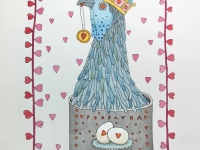 Josip Generalić, 1994, Podravkin pevec (Rooster of Podravka), oslikani svilotisak (water-coloured silkscreen), 53x39 cm 44x30 cm, JG-K11-02(7) - 100 eur