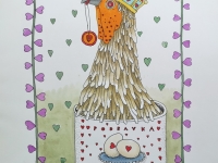 Josip Generalić, 1994, Podravkin pevec (Rooster of Podravka), oslikani svilotisak (water-coloured silkscreen), 53x39 cm 44x30 cm, JG-K11-04(7) - 100 eur