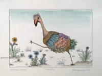 Josip Generalić, 1976, Brza ptica (Fast bird), oslikani svilotisak (water-coloured silkscreen), 35x49 cm 26x37 cm, JG-L03-03(3) - 400 eur