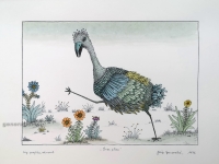 Josip Generalić, 1976, Brza ptica (Fast bird), oslikani svilotisak (water-coloured silkscreen), 35x49 cm 26x37 cm, JG-L03-04(4) - 400 eur