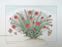 Josip Generalić, 1988, Cvijeće s tri leptira (Flowers with three butterflies), oslikani svilotisak (water-coloured silkscreen), 35x49 cm 26x37 cm, JG-L04-03(4) - 400 eur