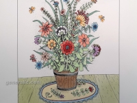 Josip Generalić, 1978, Cvijeće u škafu (Flowers in a bucket), oslikani svilotisak (water-coloured silkscreen), 49x35 cm 39x28 cm, JG-L05-02(4) - 400 eur