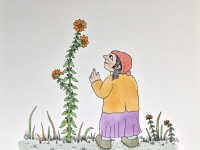 Josip Generalić, 1971, Djevojka i cvijet (Girl and a flower), oslikani svilotisak (water-coloured silkscreen), 49x34 cm, JG-L08-03(4), JG-L08-03(4) - 100 eur