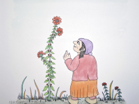 Josip Generalić, 1971, Djevojka i cvijet (Girl and a flower), oslikani svilotisak (water-coloured silkscreen), 49x34 cm, JG-L08-05(4) - 100 eur
