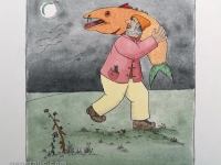 Josip Generalić, 1980, Ribokradica (Poaching), oslikani svilotisak (water-coloured silkscreen), 50x35 cm 33x26 cm, JG-L36-01(7) - 400 eur