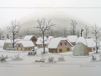 Josip Generalić, 1982, Seoca zimi (Village in winter), oslikani svilotisak (water-coloured graphic), 34x49 cm 20x40 cm, JG-L37-01 (Last one) - 600 eur