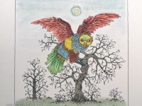 Josip Generalić, 1990, Sova (The owl), oslikani svilotisak (water-coloured silkscreen), 50x35 cm 36x27 cm, JG-L40-01(8) - 300 eur