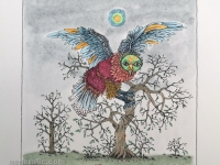 Josip Generalić, 1990, Sova (The owl), oslikani svilotisak (water-coloured silkscreen), 50x35 cm 36x27 cm, JG-L40-02(1) - 300 eur