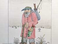 Josip Generalić, 1977, Stari ribič (Old fisherman), oslikani svilotisak (water-coloured silkscreen), 50x35 cm 37x26 cm, JG-L41-01(2) - 400 eur