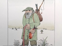 Josip Generalić, 1977, Stari ribič (Old fisherman), oslikani svilotisak (water-coloured silkscreen), 50x35 cm 37x26 cm, JG-L41-02(3) - 400 eur