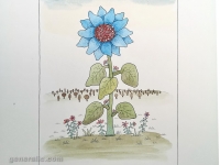 Josip Generalić, 1984, Suncokret (Sunflower), oslikani svilotisak (water-coloured silkscreen), 49x35 cm 30x21 cm, JG-L42-02(10) - 400 eur